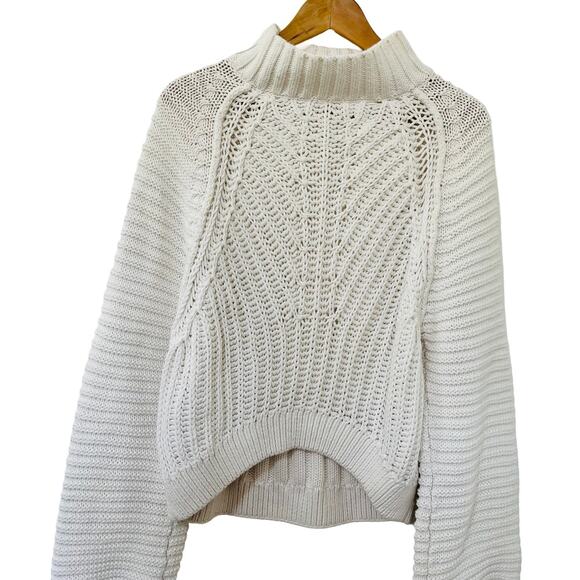 Free People Womens Sweetheart Chunky Knit Sweater Size M White Boho Fisherman - Picture 3 of 7
